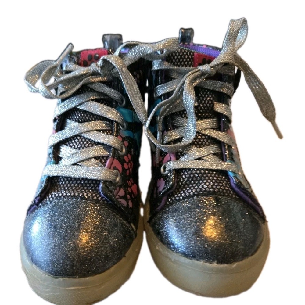 Athletic Works Girls Lightup Sneakers Size 10 High Top With Zipup Closure & Tye